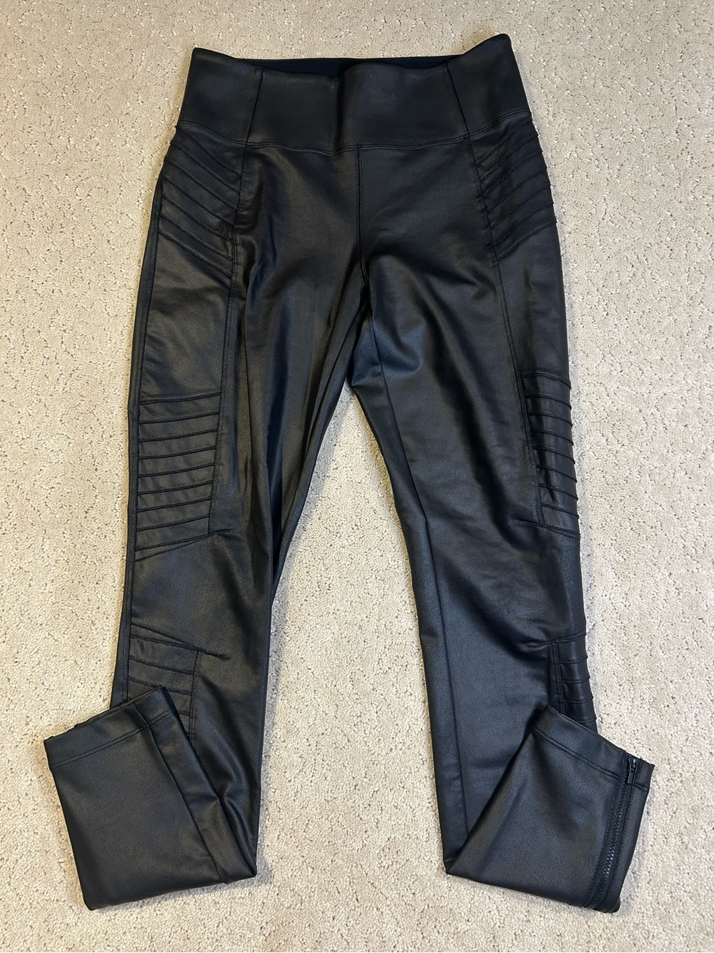 Athleta Delancey Gleam Moto Leggings Black Faux Leather Moto Women's S
